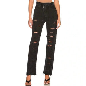 NWT AGOLDE Criss Cross Straight Jeans High Rise Distressed in Black Feverish